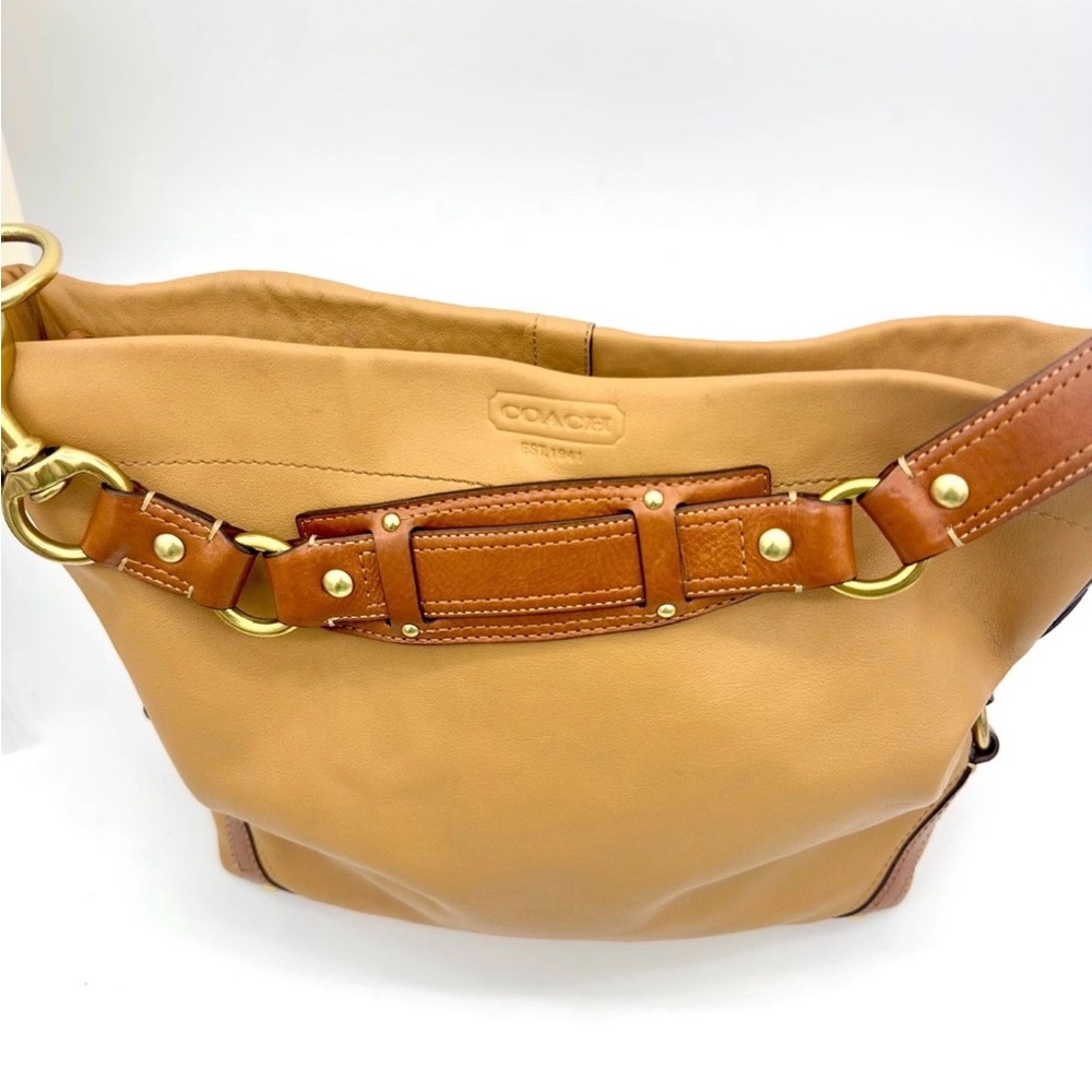 Coach Carly Tan Leather Large Hobo Bag with Brass Hardware. 10616
